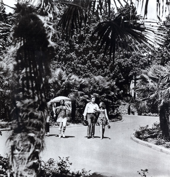Отдыхающие гуляют в Никитском ботаническом саду